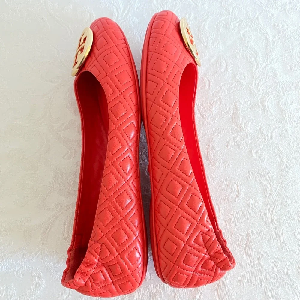 TORY BURCH Coral Minnie embellished quilted leather ballet flats